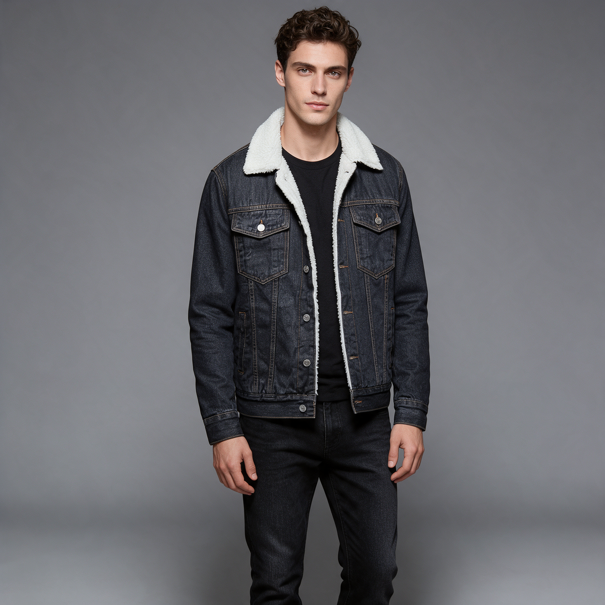 Thomas | Men’s Trucker Jacket | Button Front Sherpa Collar-Trendzeo