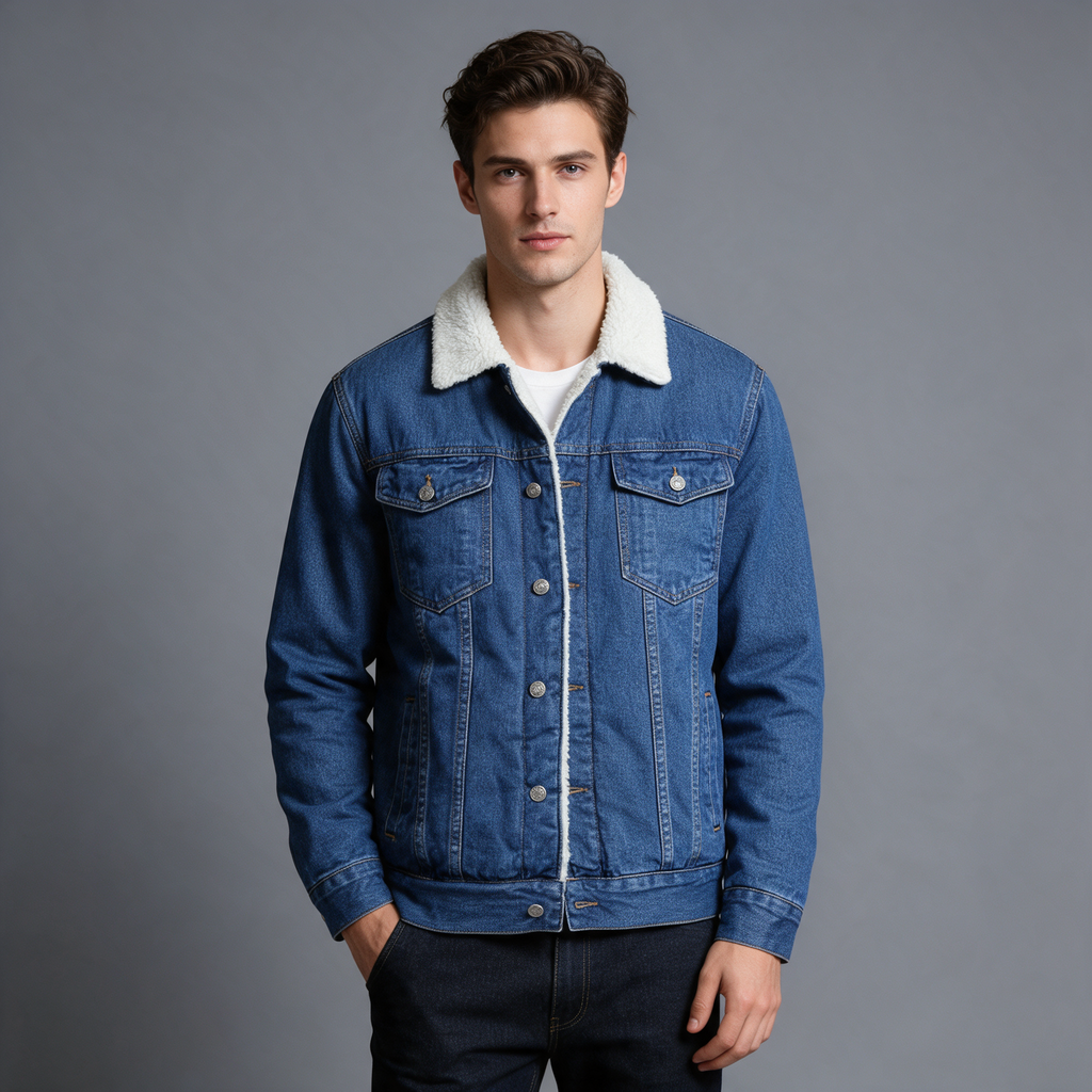 Thomas | Men’s Trucker Jacket | Button Front Sherpa Collar-Trendzeo