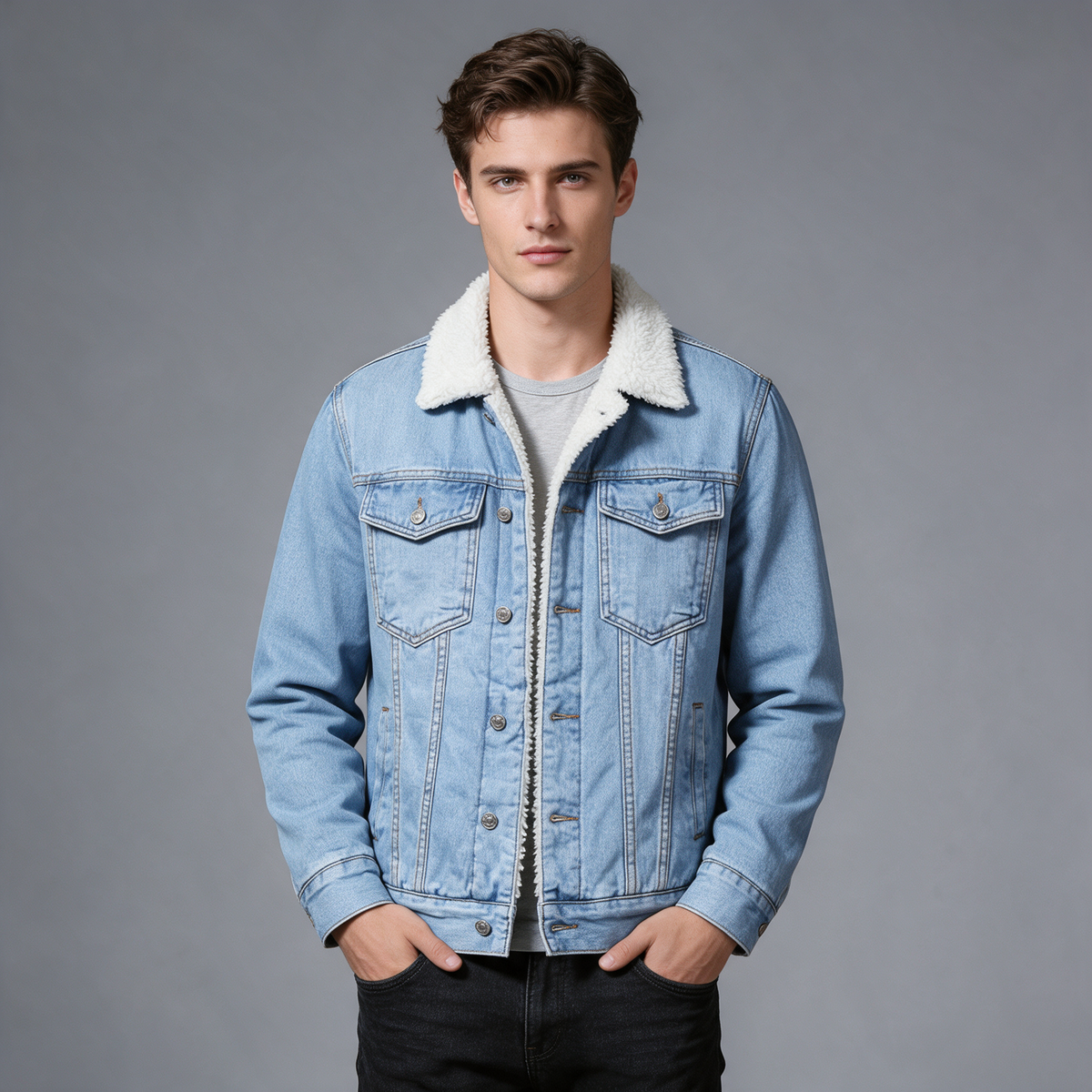 Thomas | Men’s Trucker Jacket | Button Front Sherpa Collar-Trendzeo